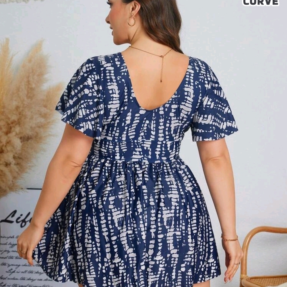 Stylish Blue and White Swim Dress - Picture 3 of 3
